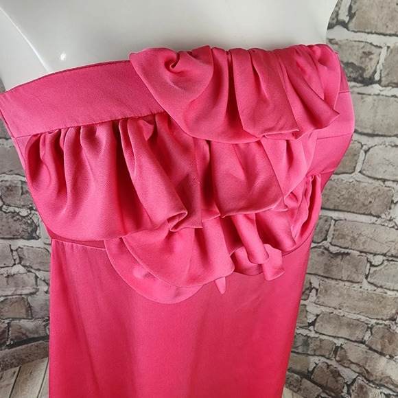 alice + olivia Fuschia Pink Strapless Silk Mini Dress Ruffle Accent Size Small - Picture 6 of 15